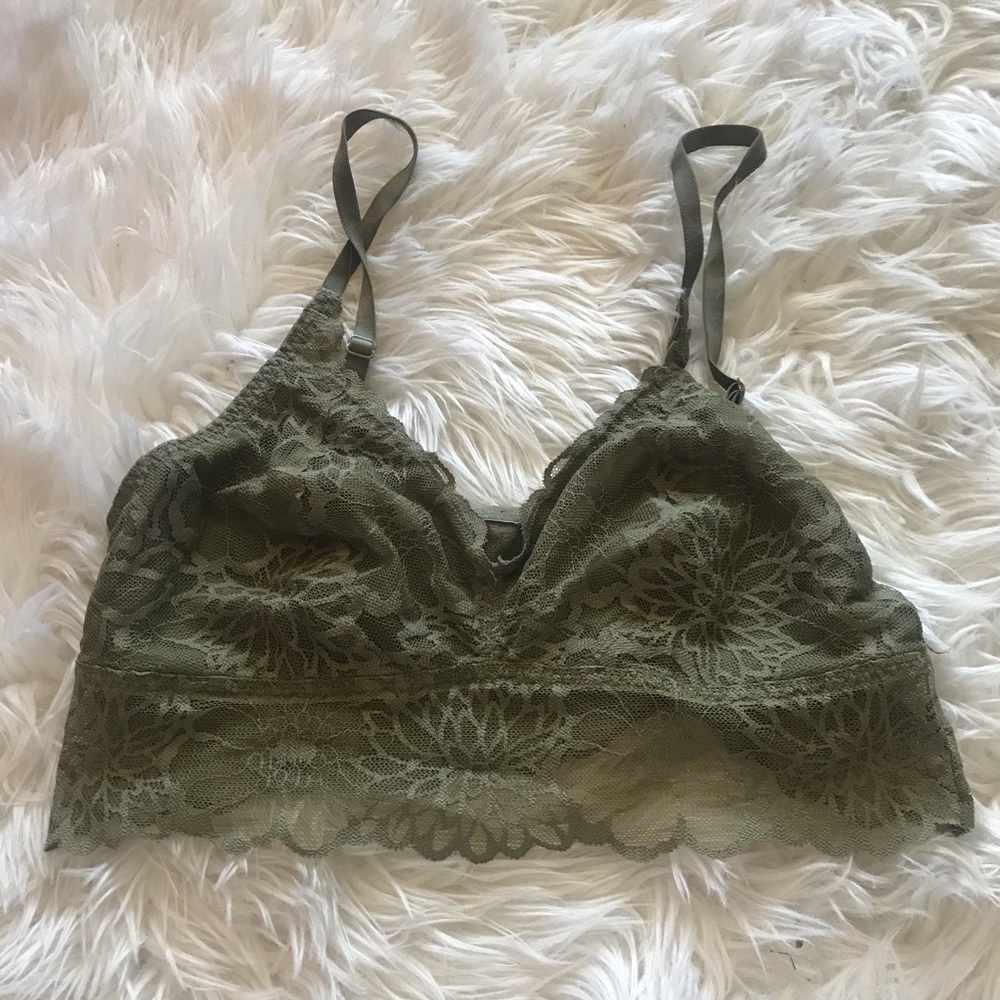 Victoria’s Secret pink olive green lace bralette